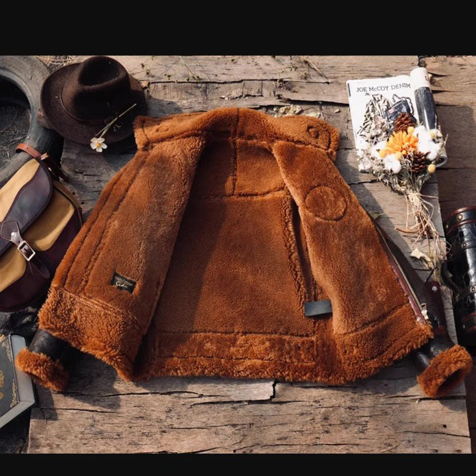 Men Genuine Sheepskin B2 Bomber Shearling Leather Jacket