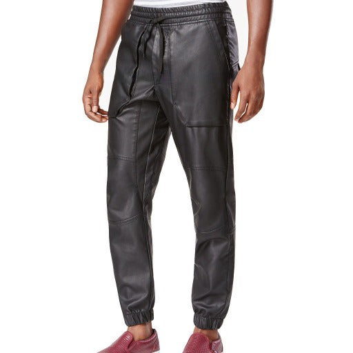 Men Leather Jogger Pants - Black leather Trouser for Men