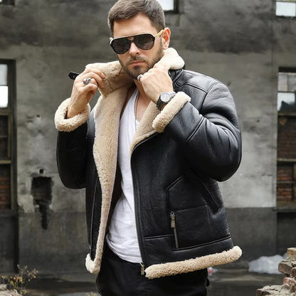 Men's B3 Aviator Shearling Leather Winter Jacket - Classic Bomber Style