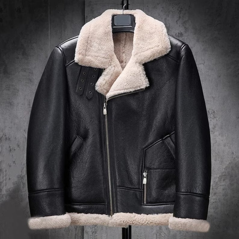 Men's B3 Aviator Shearling Leather Winter Jacket - Classic Bomber Style