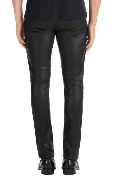Men's Black Genuine Lambskin Leather Pant - Black Leather Pant