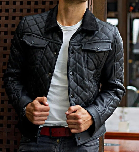 Men's Black Genuine Leather Trucker Jacket