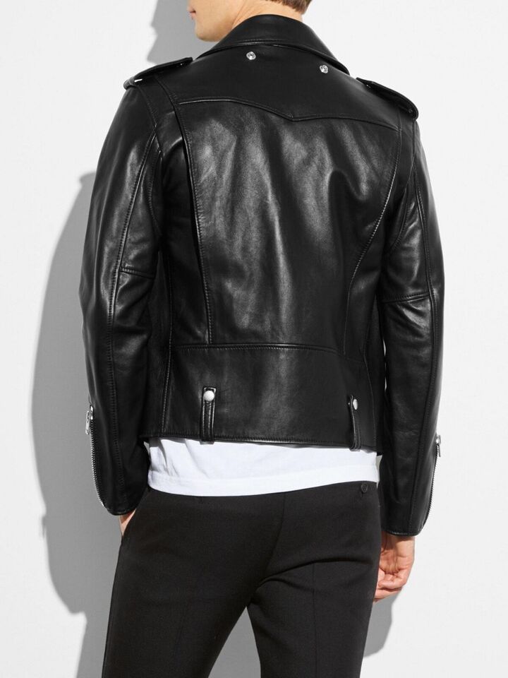Men's Black Lambskin Biker Moto Leather Jacket