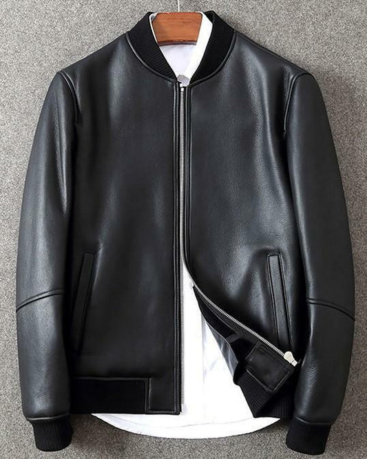 Men's Black Lambskin Flight Bomber Leather Jacket