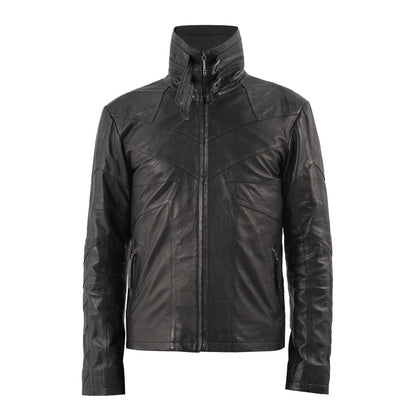 Men's Blackbird High Collar Sheep Leather Jacket - Black Jacket