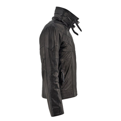 Men's Blackbird High Collar Sheep Leather Jacket - Black Jacket