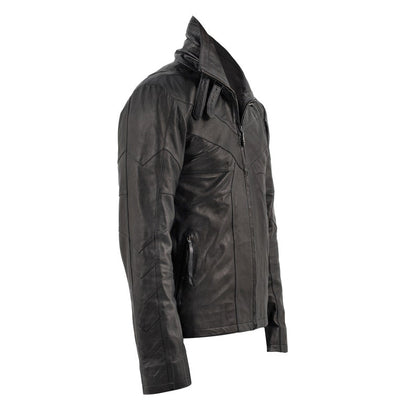 Men's Blackbird High Collar Sheep Leather Jacket - Black Jacket