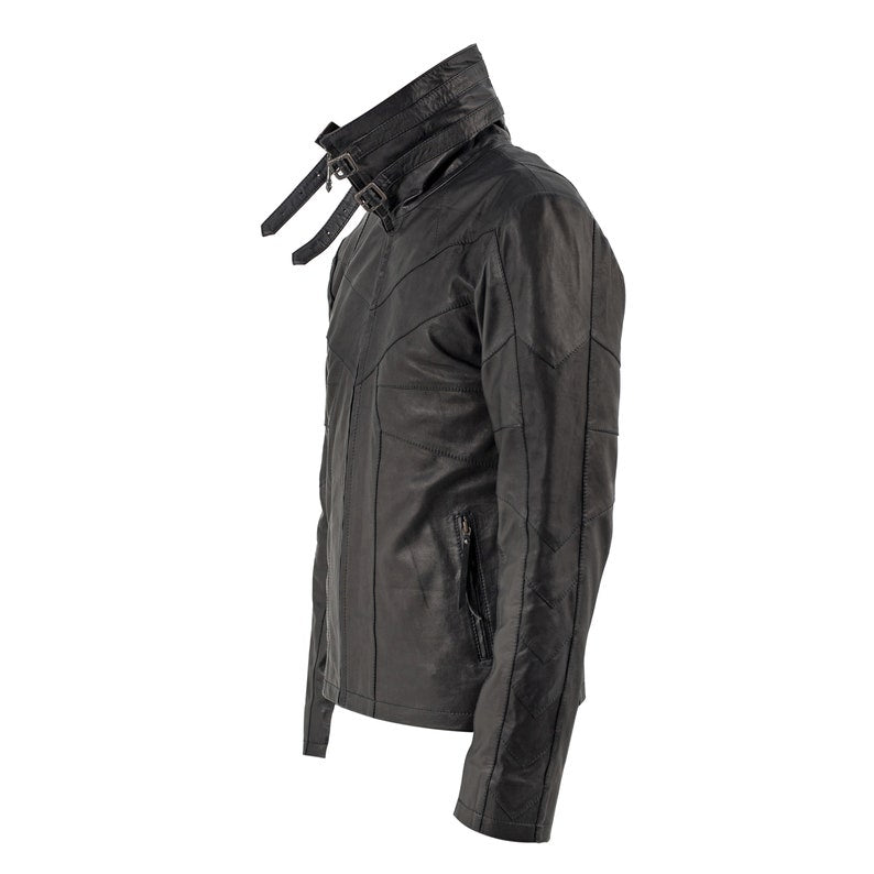 Men's Blackbird High Collar Sheep Leather Jacket - Black Jacket