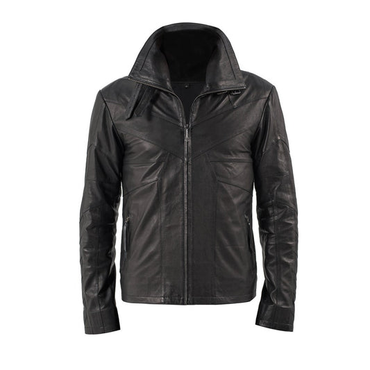 Men's Blackbird High Collar Sheep Leather Jacket - Black Jacket