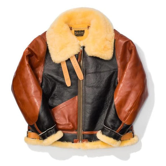 Men's Brown B3 Aviator Shearling Bomber Jacket - Fur Jacket