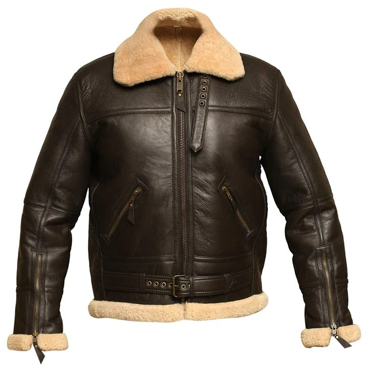 Men's Brown B3 RAF Aviator Bomber Shearling Leather Jacket