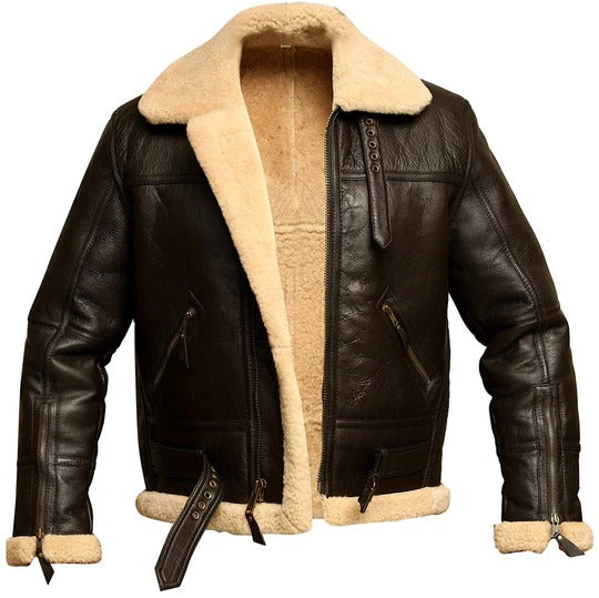 Men's Brown B3 RAF Aviator Bomber Shearling Leather Jacket