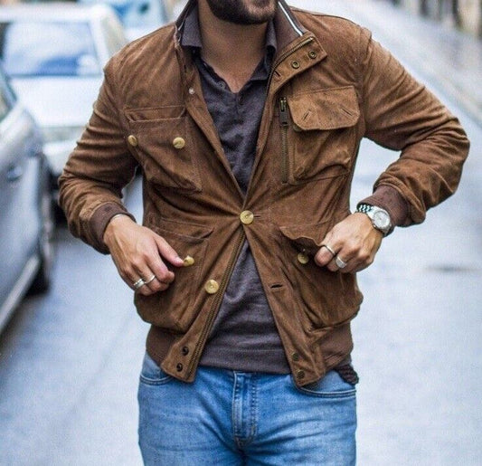 Men's Brown Pure Suede Leather Flight Bomber Jacket