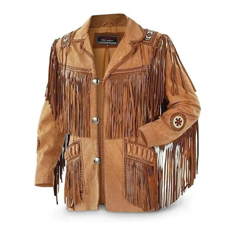 Brown Native American Fringe Western Jacket - Suede Jacket