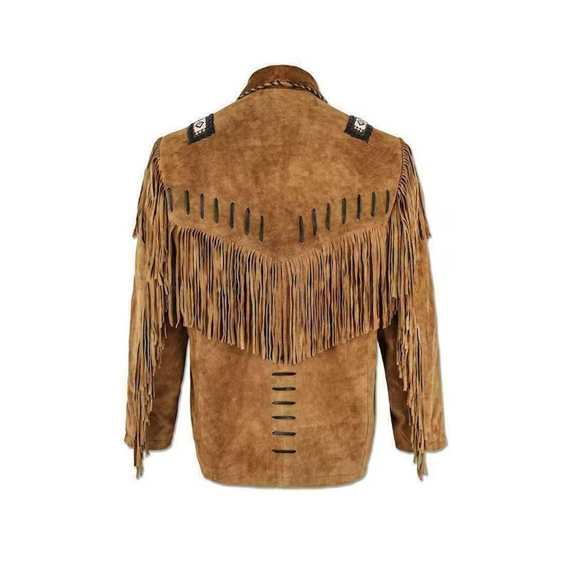 Men's Brown Suede Leather Western Fringe Showman Jacket - 70's Cowboy Style