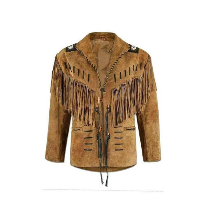 Men's Brown Suede Leather Western Fringe Showman Jacket