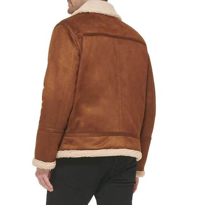 Men's Brown Suede Shearling Leather Aviator Jacket