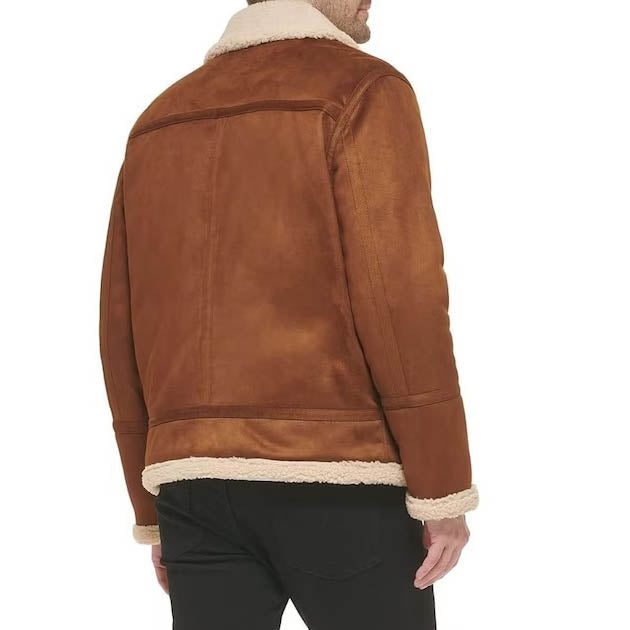 Men's Brown Suede Shearling Leather Aviator Jacket