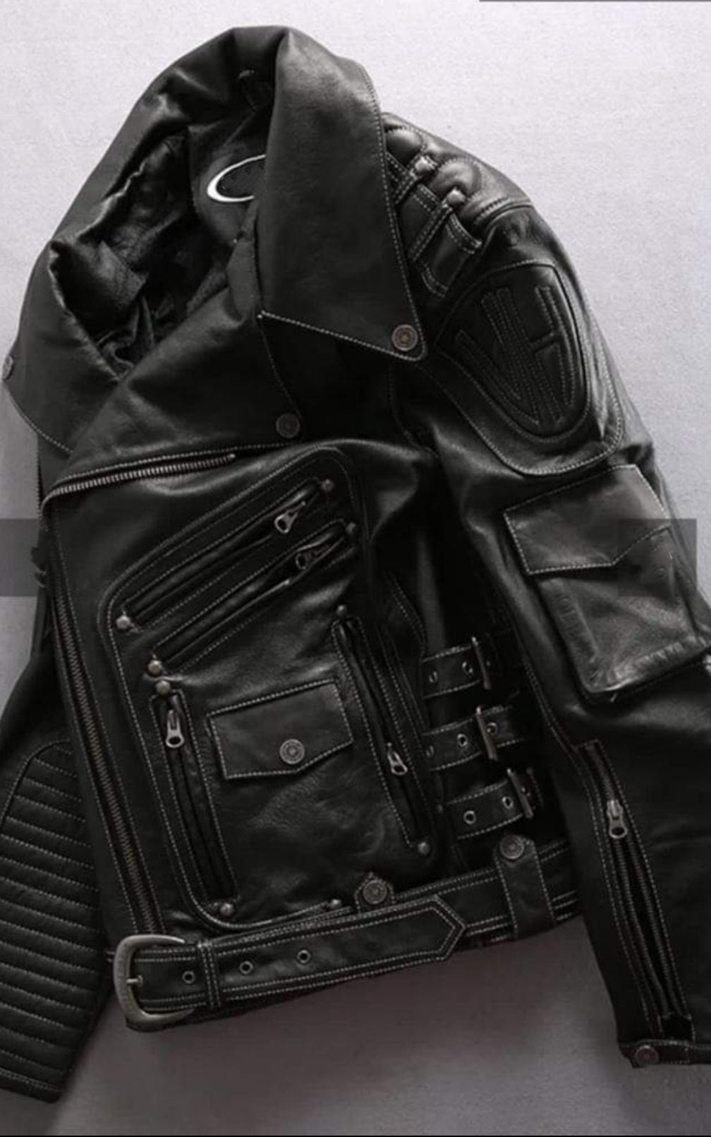 Men's Cowhide Leather Motorcycle Motorbike Jacket