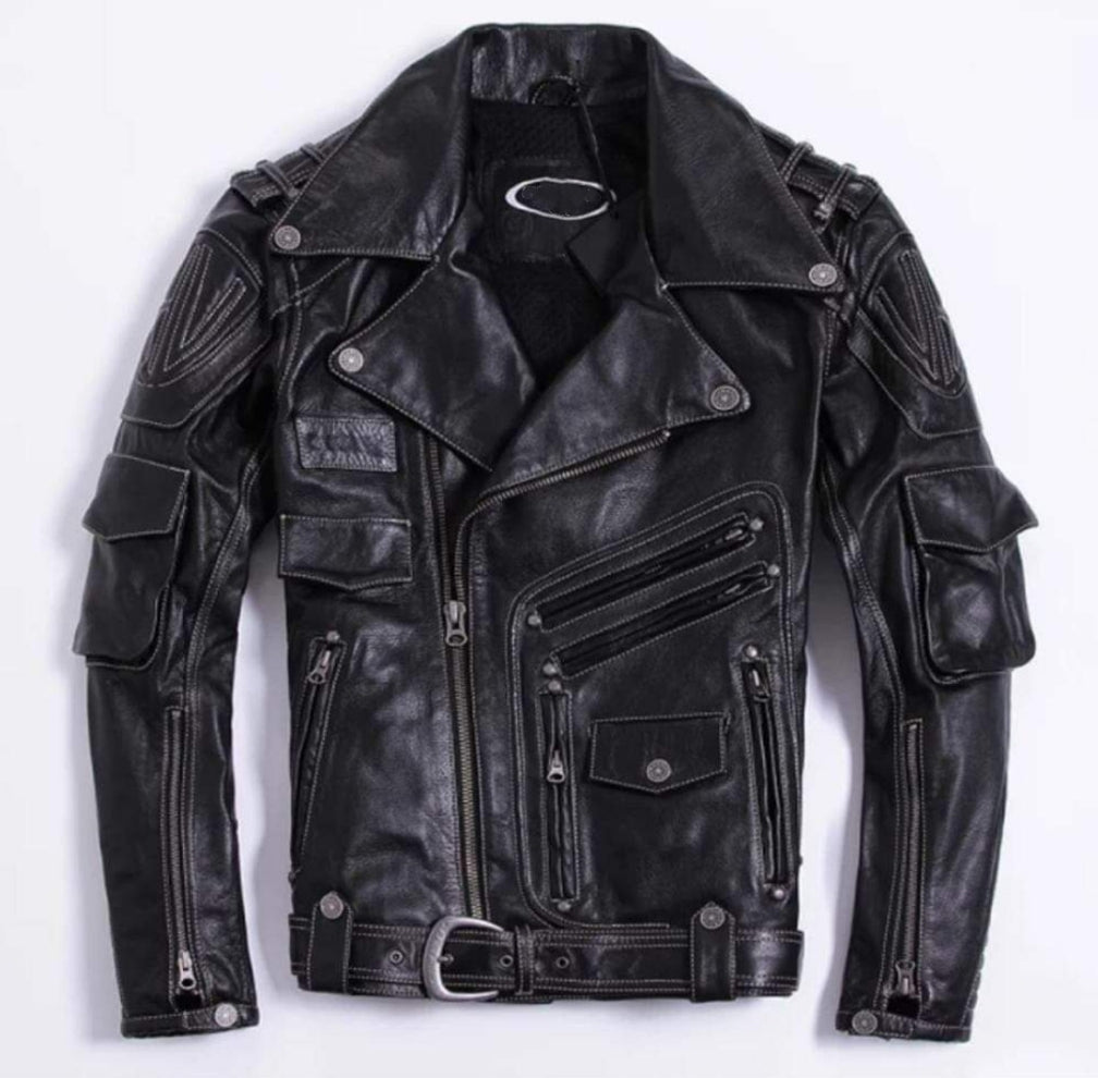 Men's Cowhide Leather Motorcycle Motorbike Jacket