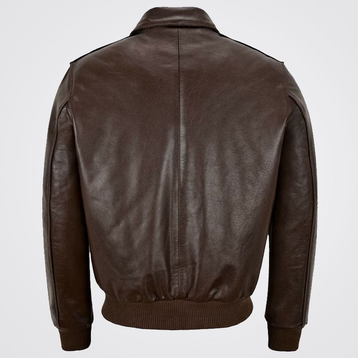 Men's Dark Brown Genuine Leather Bomber Jacket