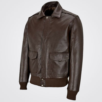 Men's Dark Brown Genuine Leather Bomber Jacket