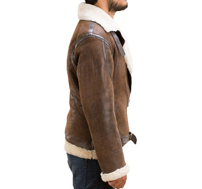 Men's Distressed Forest Brown Shearling Jacket - Shearling Coat