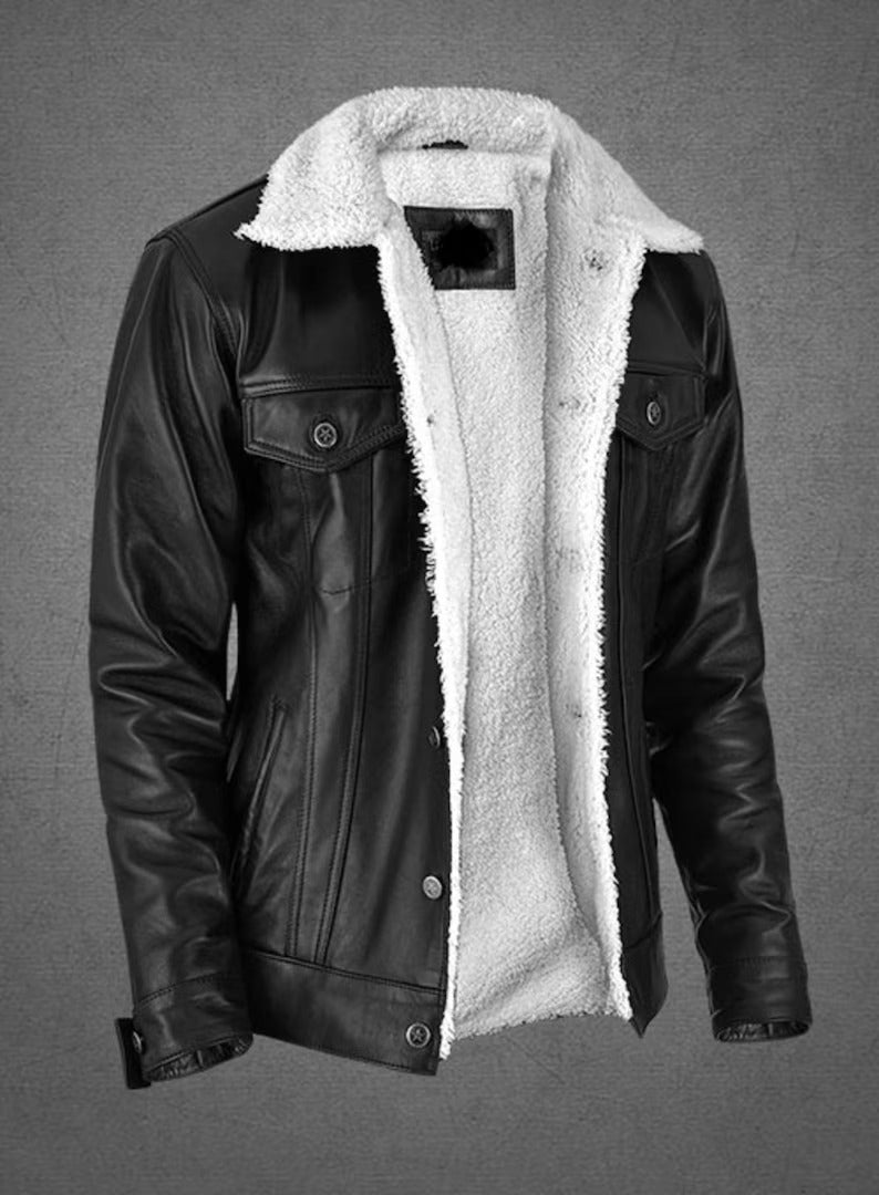 Men's Genuine Sheep Leather Shearling Aviator Jacket
