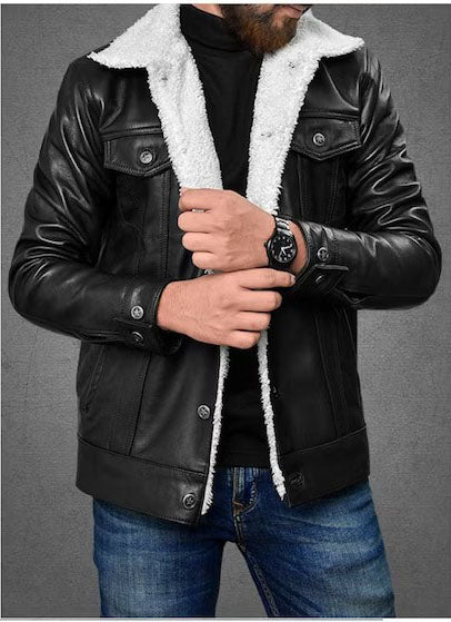 Men's Genuine Sheep Leather Shearling Aviator Jacket