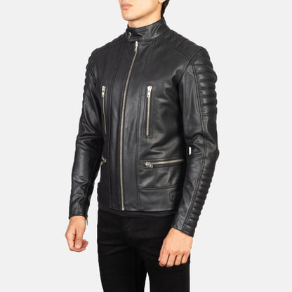 Men's Genuine Sheepskin Leather Black Biker Jacket