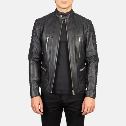 Men's Genuine Sheepskin Leather Black Biker Jacket