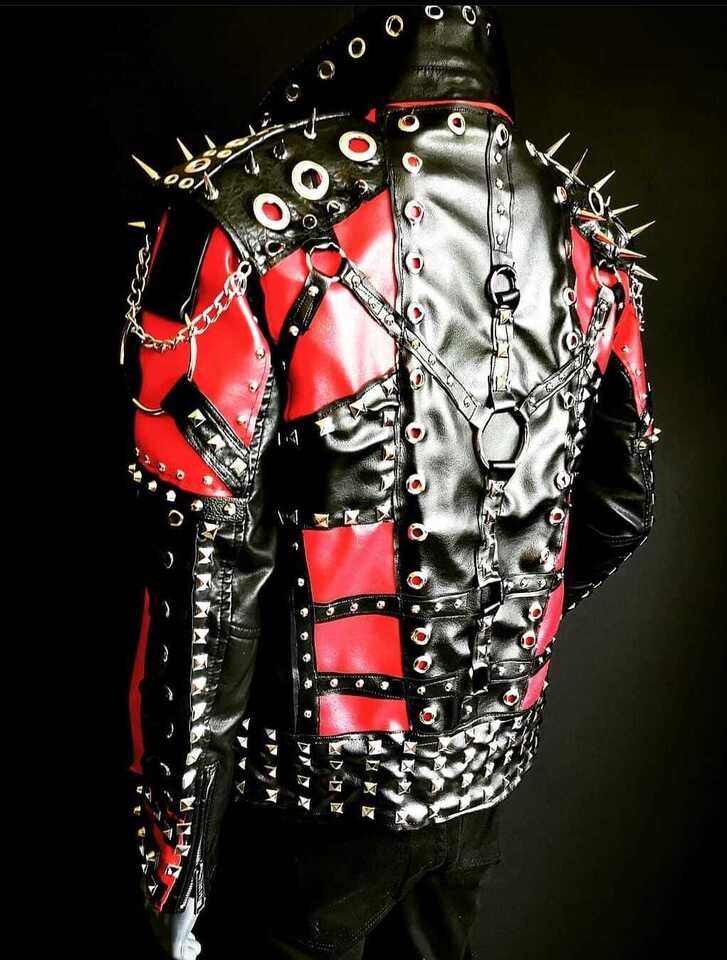 Men's Gothic Rock Metal Spiked Studded Black Leather Jacket