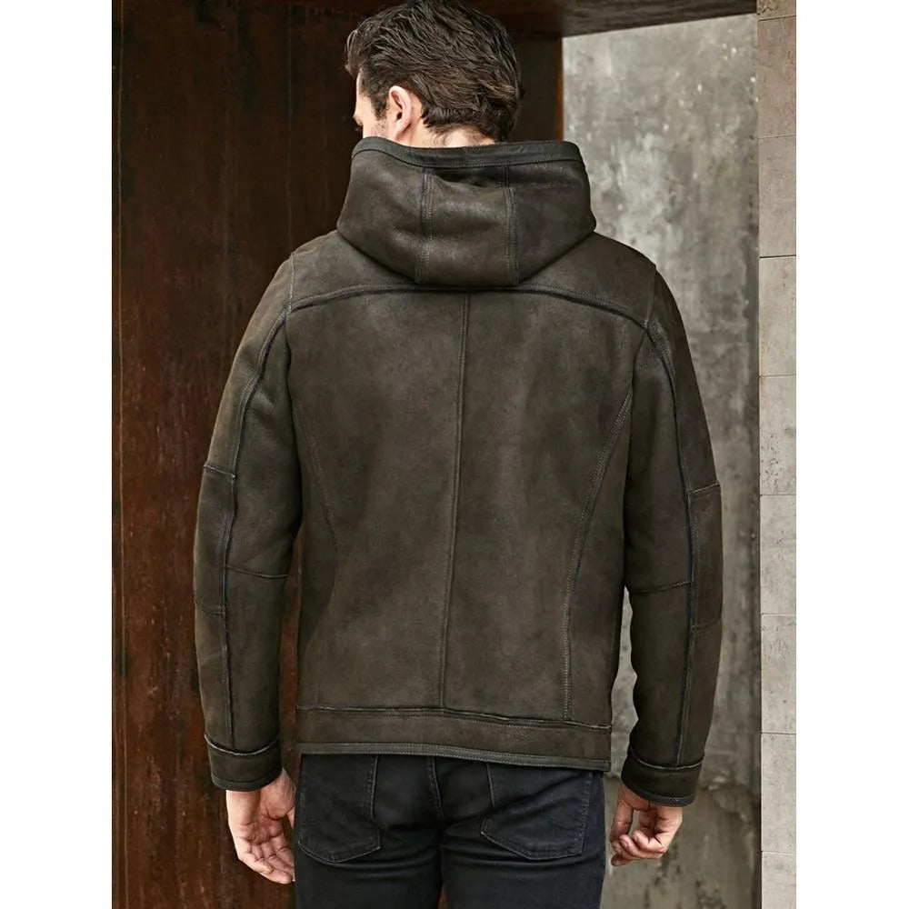 Men's Hooded B3 Shearling Short Winter Warm Jacket