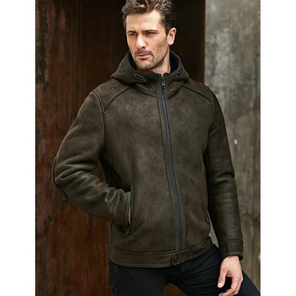 Men's Hooded B3 Shearling Short Winter Warm Jacket