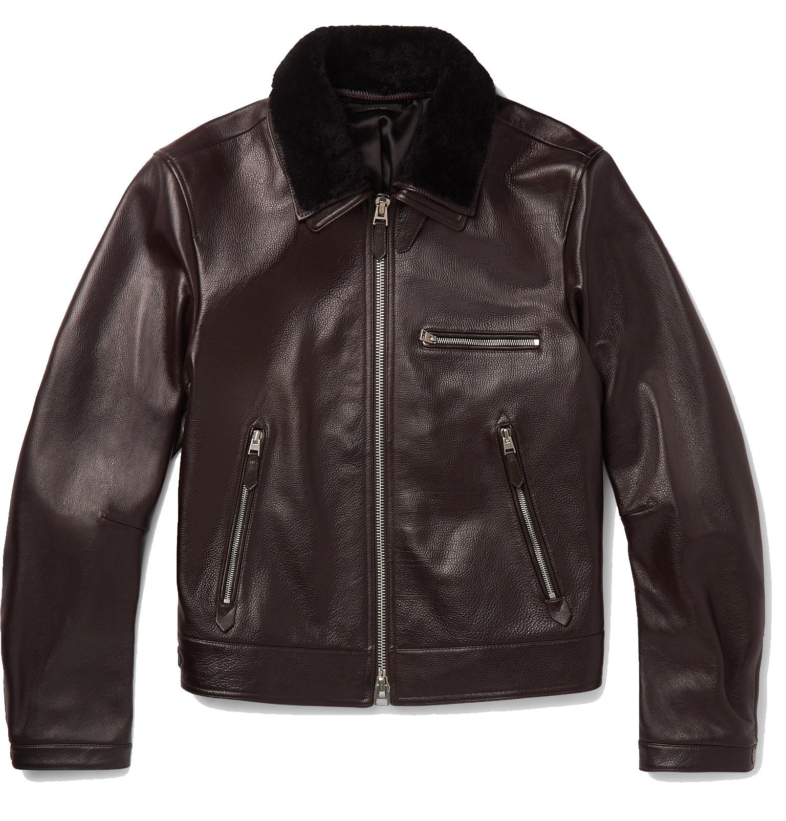 Men's Leather Jacket with Fur Collar - Brown Leather Jacket