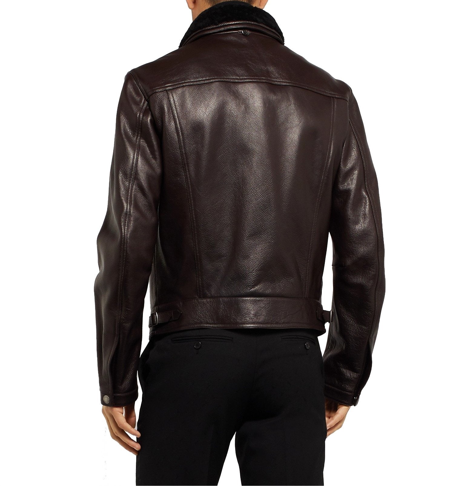 Men's Leather Jacket with Fur Collar - Brown Leather Jacket