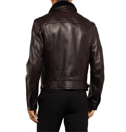 Men's Leather Jacket with Fur Collar - Brown Leather Jacket