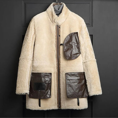 Men's Long Shearling Winter Coat - Sheepskin Long Coat