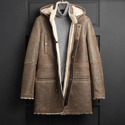 Men's Long Shearling Winter Coat - Sheepskin Long Coat