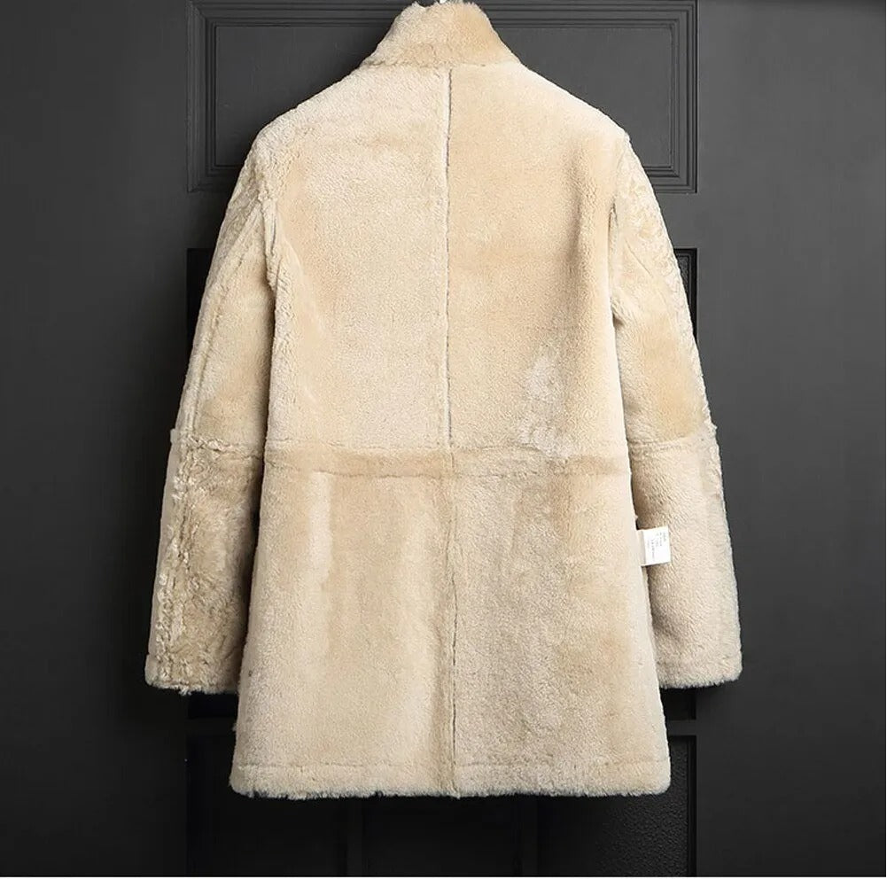 Men's Long Shearling Winter Coat - Sheepskin Long Coat