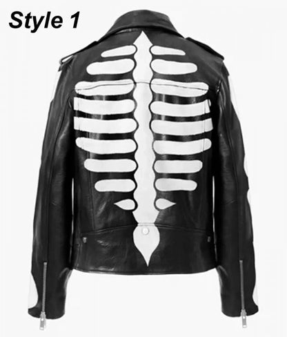 Men's Motorcycle Skeleton Black Leather Jacket