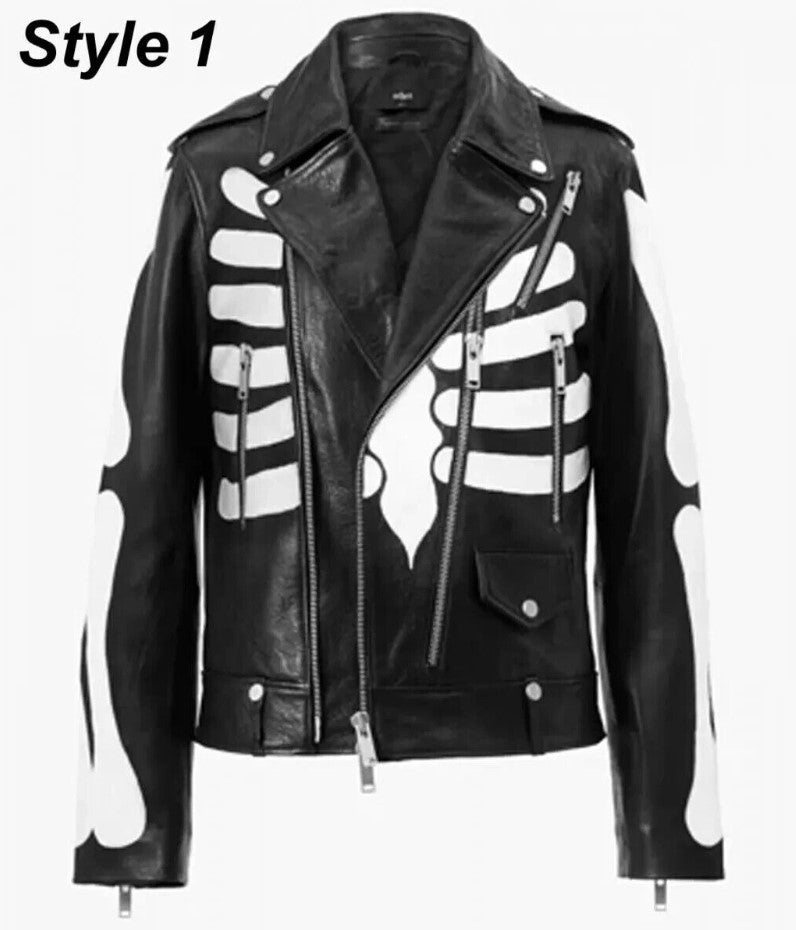 Men's Motorcycle Skeleton Black Leather Jacket