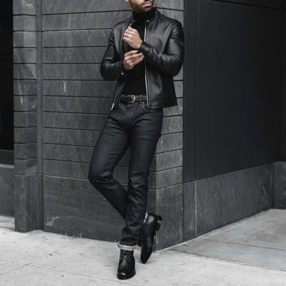 Men's New Black Racer Moto Leather Jacket