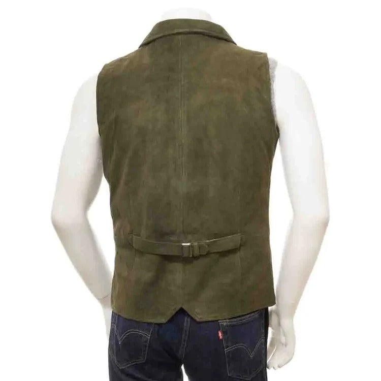 Men's Olive Suede Leather Waistcoat