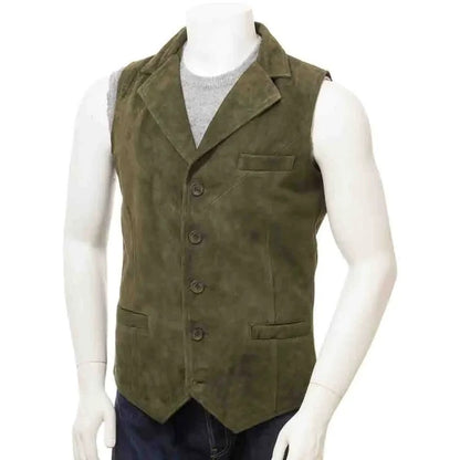 Men's Olive Suede Leather Waistcoat