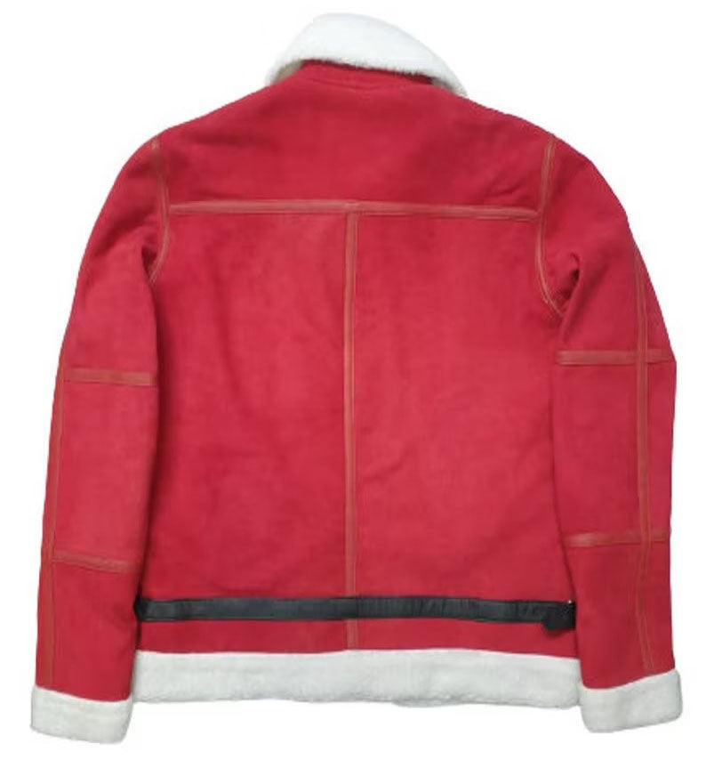 Men's Red Suede Shearling Winter Jacket - Perfect for Christmas