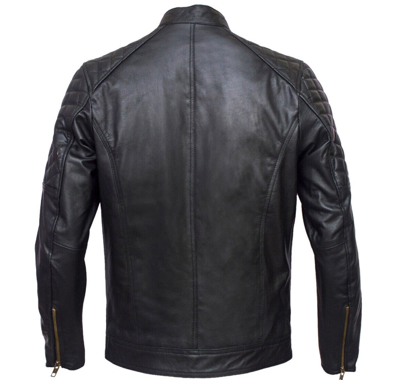 Men's Retro Style Black Sheep Leather Biker Motorcycle Jacket