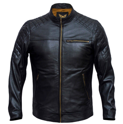 Men's Retro Style Black Sheep Leather Biker Motorcycle Jacket