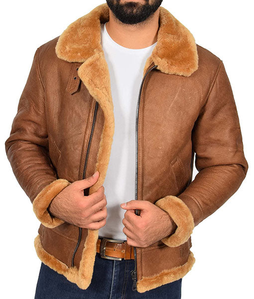 Men's Tan Brown Shearling Leather Jacket