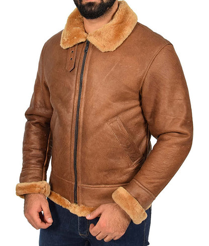 Men's Tan Brown Shearling Leather Jacket